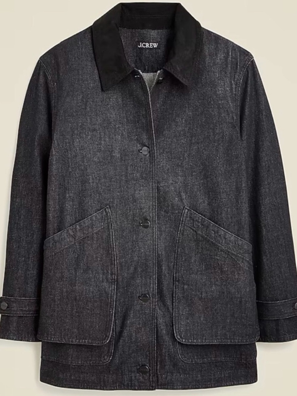 J. Crew Black Denim Barn Coat with Corduroy Collar